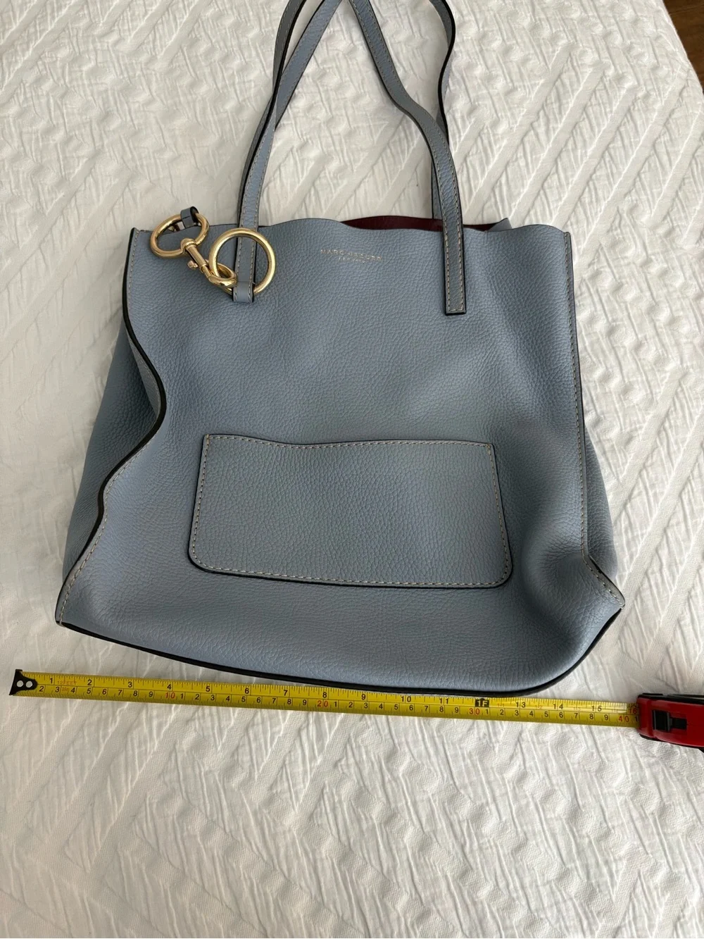 Marc Jacobs Dusty Blue Pebbled Leather Tote with Gold Ring